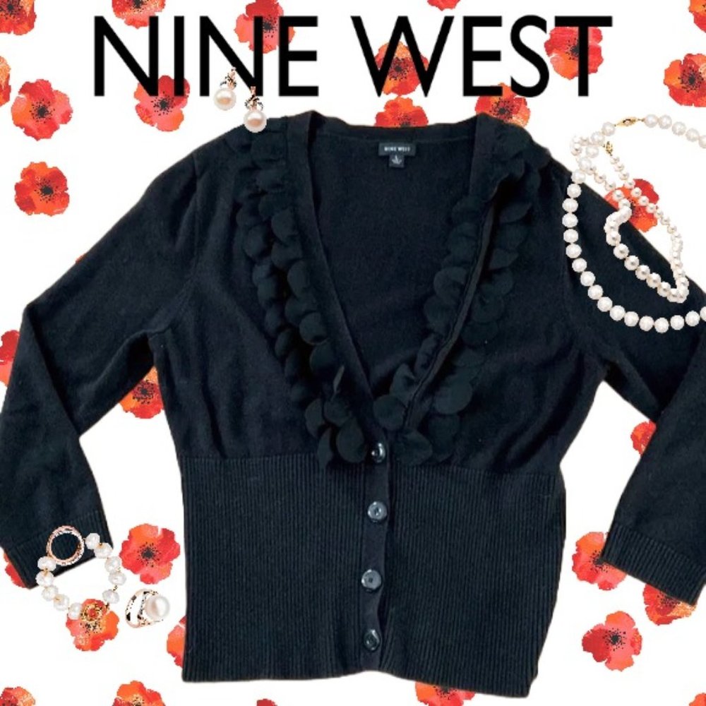 NINE WEST - Black cardigan with ruffle detail – size M/L
